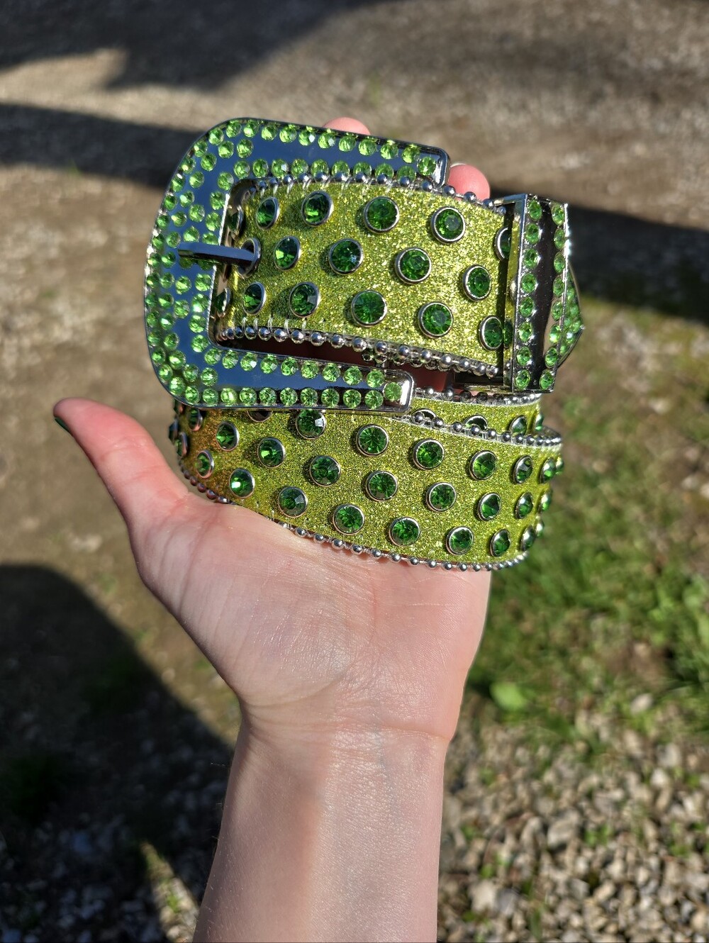 Green Rhinestone Bling Belt Glitter Womens Size Small New Rodeo Western Belts
